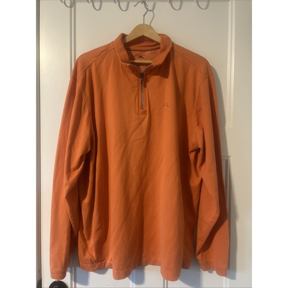 Tommy Bahama Shirt Men's Size XL Orange Quarter Zip Long Sleeve Casual Soft Knit